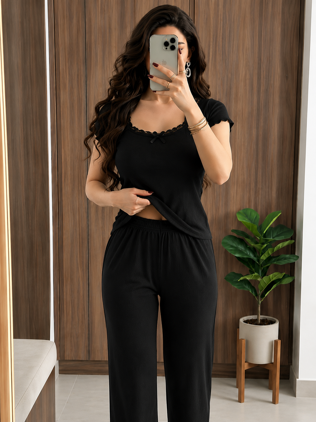 🖤بيجامة اسود أنيقة